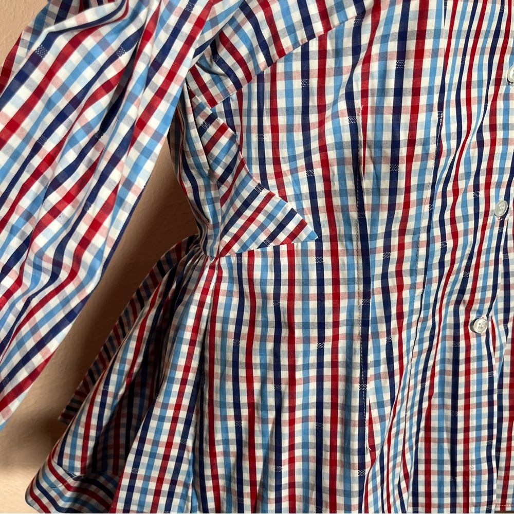 Greyson Gingham puff sleeve Peplum Feminine Western Buttondown shirt - Picture 14 of 17